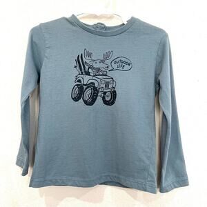 MNG Kids Mango Dusty Blue Long Sleeve Graphic Tee "Outdoor Life" - Size 3-4 Year